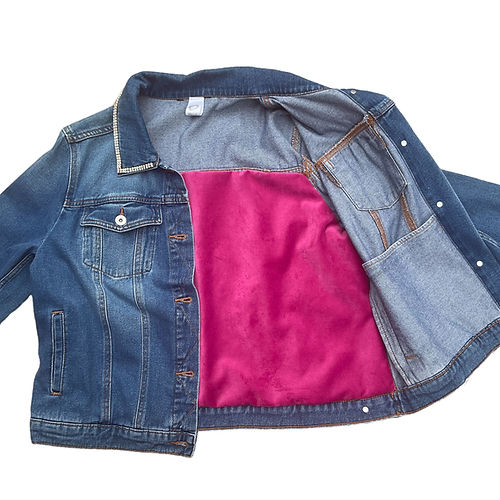 Hand Embroidered Denim Jacket with Pink and Gold Zebra’s - Image 5