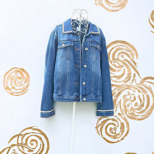 Hand Embroidered Denim Jacket with Pink and Gold Zebra’s - Image 8